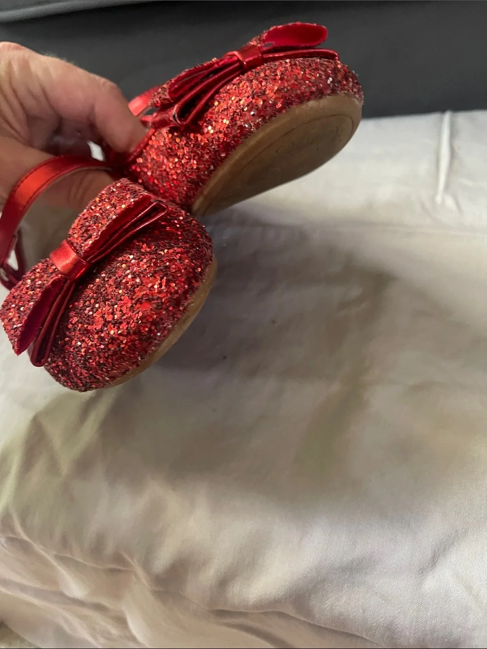 Parrosso Girls Red Glitter Mary Jane Dress Shoes with Bow size 1